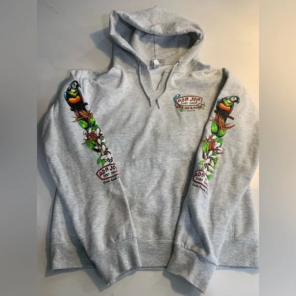 Ron Jon Gray Hoodie with Tropical Parrot Design, S - Picture 2 of 7